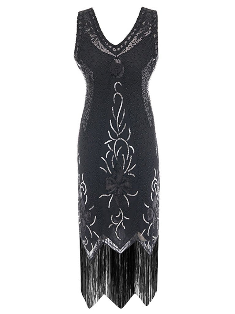 4 Color 1920S Sequined Fringe Peacock Flapper Dress