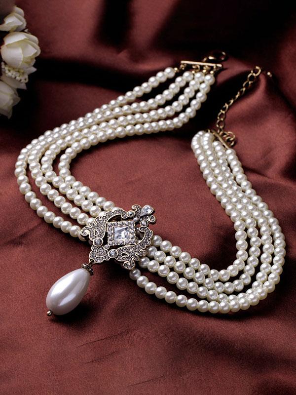 Beautiful White Pearl Statement Necklace for & Girls