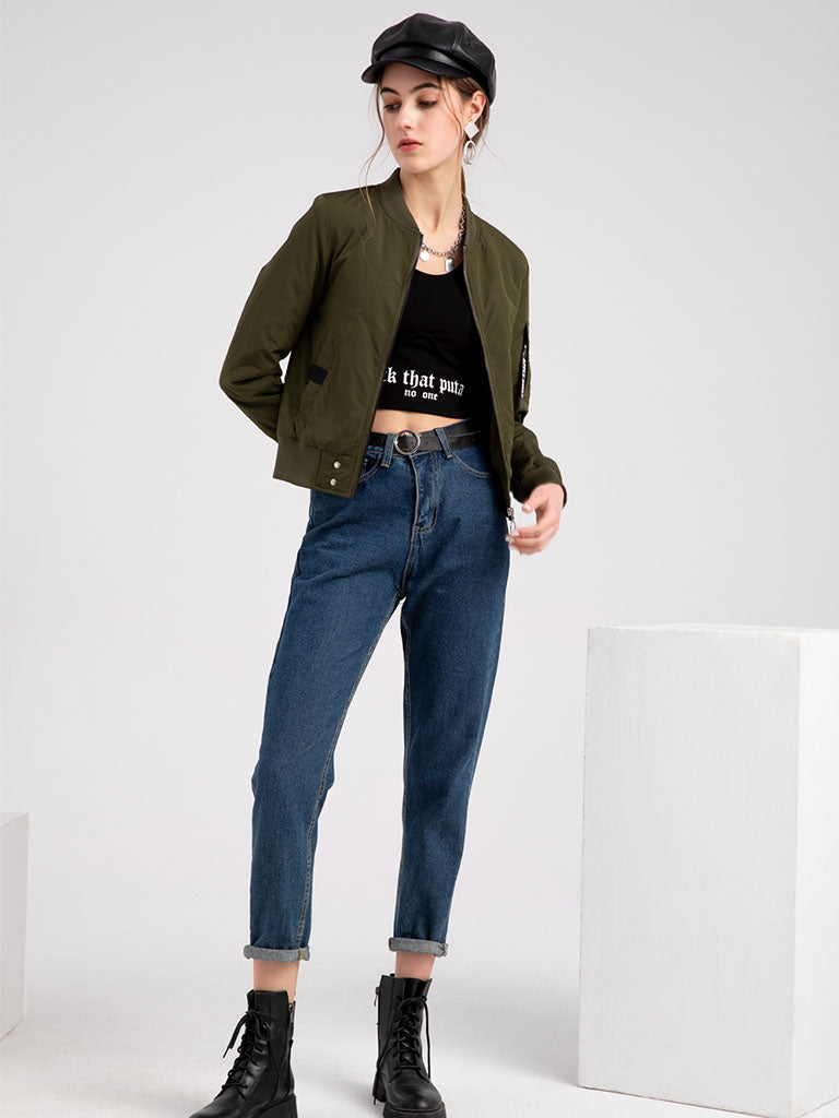 Pilot Style Jacket Daily Going out Fall Winter Casual Solid Color Stand Collar Sporty Jacket For Women