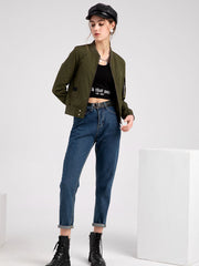 Pilot Style Jacket Daily Going out Fall Winter Casual Solid Color Stand Collar Sporty Jacket For Women