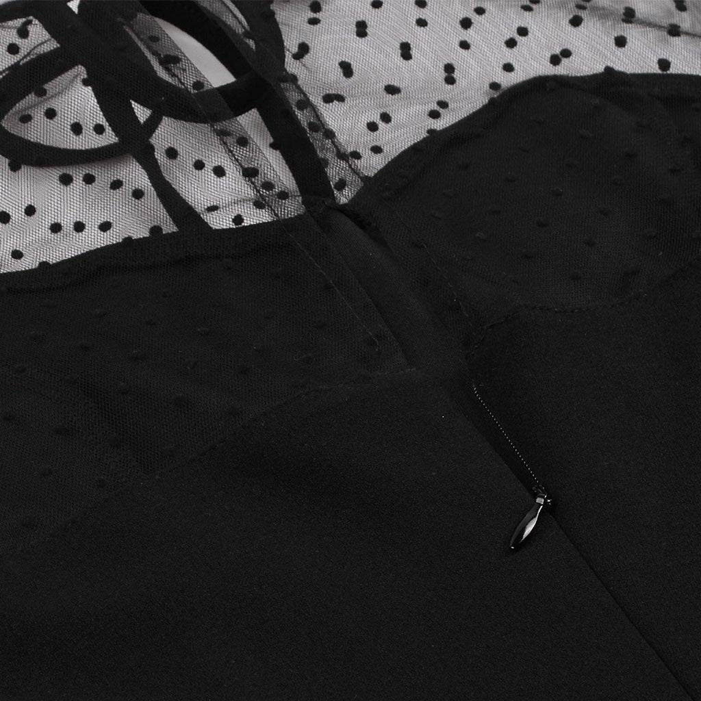 With Pocket Semi-Sheer A Line Black 50S Dress