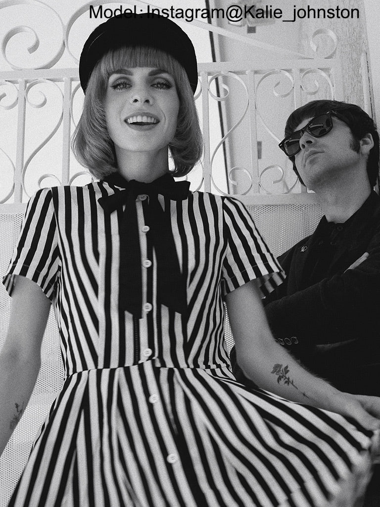 Beetlejuice Costume Pocket Dress Black and White Vertical Stripe Dress