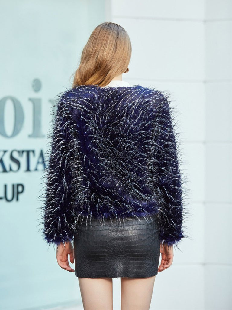 Peacock Long Sleeve Faux Fur Jacket For Women