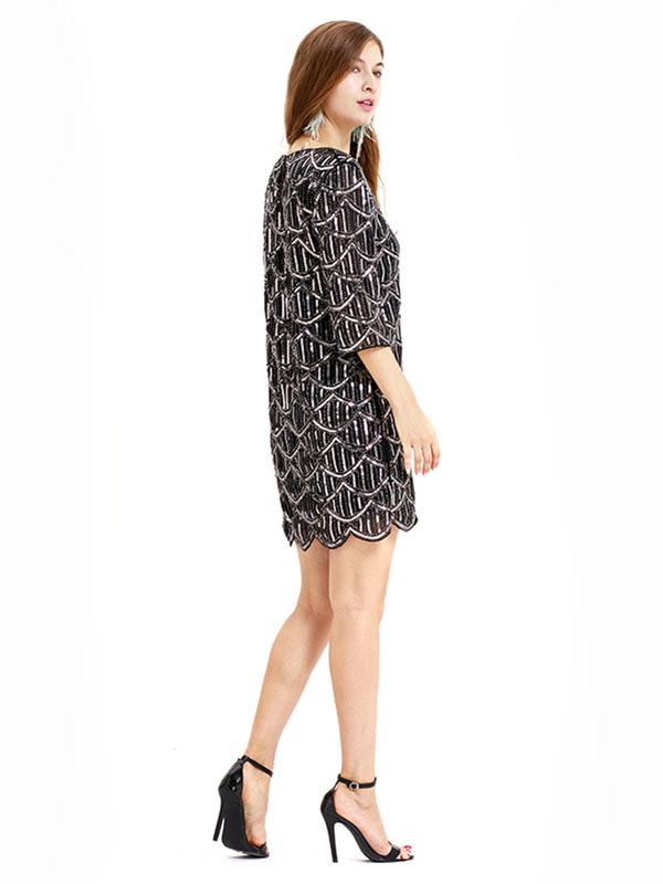 Black 1920s Crew Neck Sequined Flapper Dress