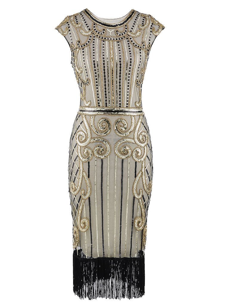 1920s Crew Neck Sequined Flapper Dress