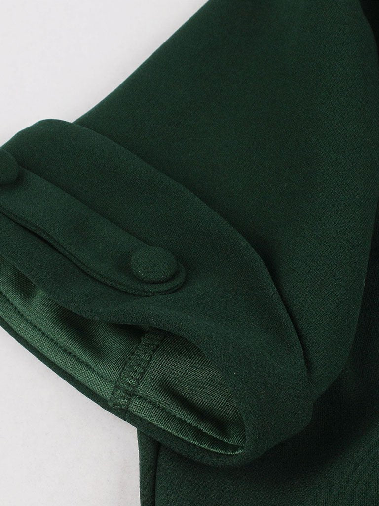 Dark Green V Neck Short Sleeve 50S Vintage Dress