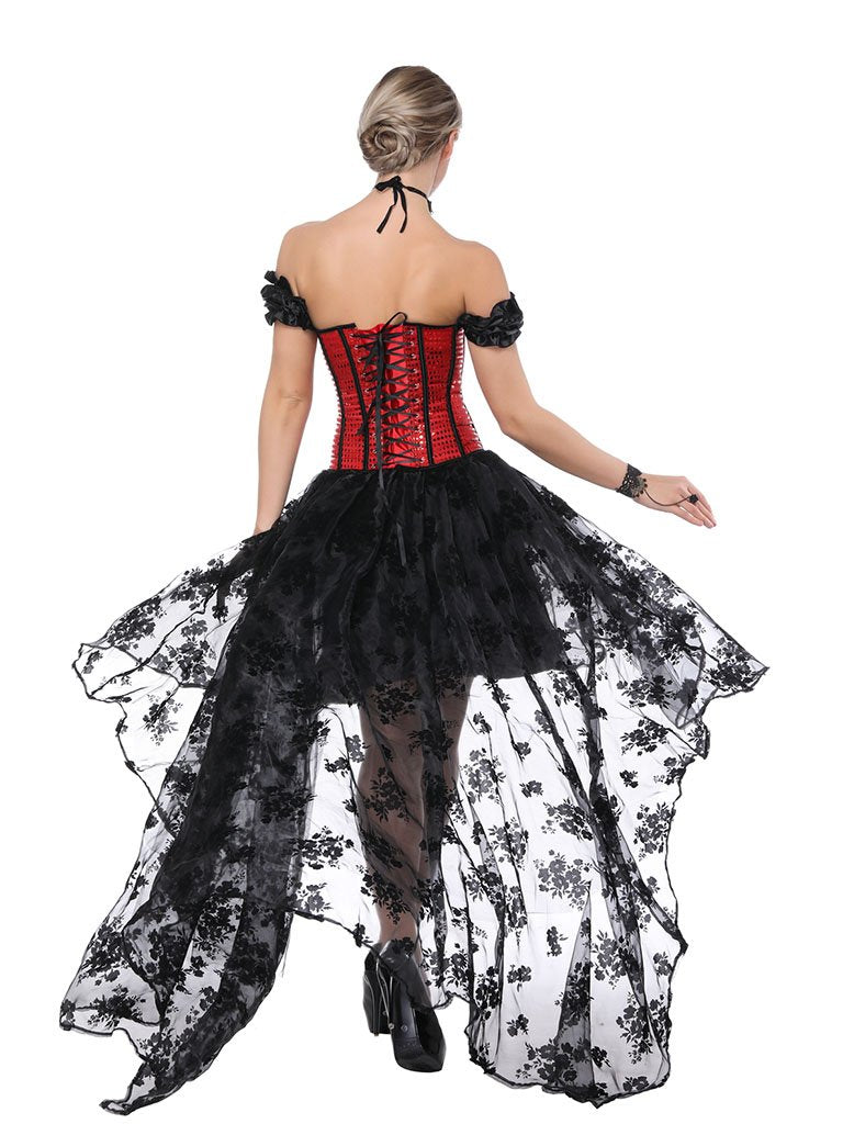 Gothic Costume Halloween Red Strapless Asymmetrical Skirt And Corset