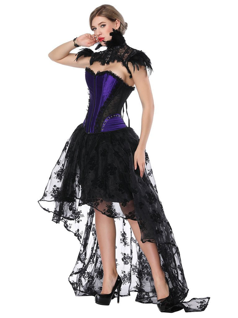 Gothic Costume Halloween Purple Strapless Asymmetrical Skirt And Corset
