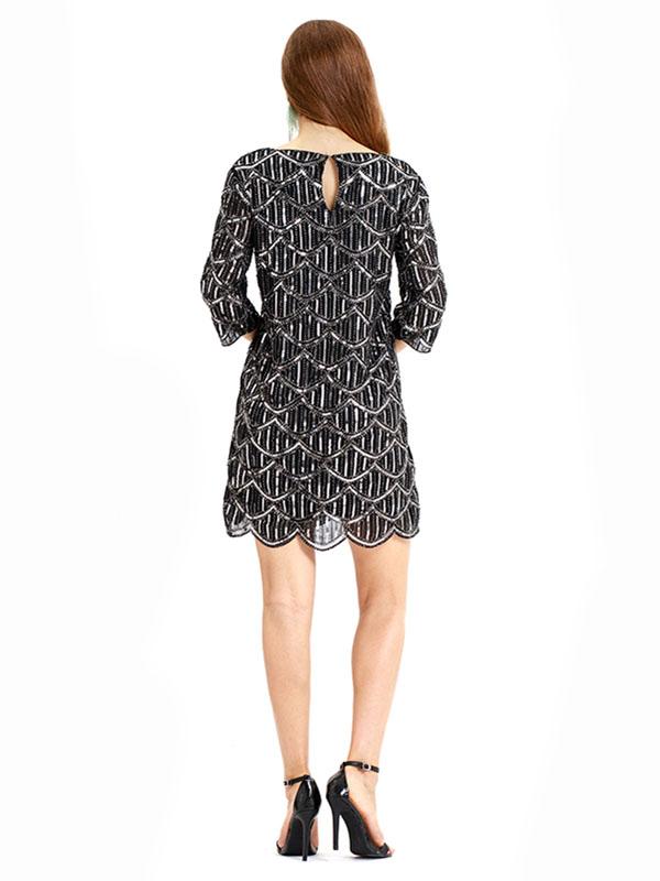 Black 1920s Crew Neck Sequined Flapper Dress