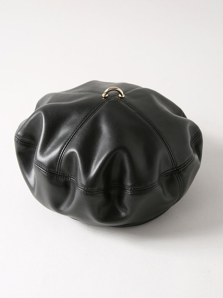 Faux Leather Beret Beanie Hat Cap