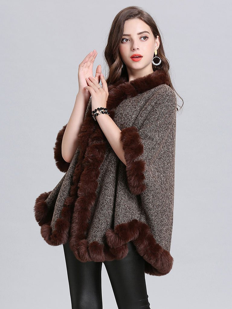 Faux Fur Coat Wool Cape Coat Half Sleeve Overcoat