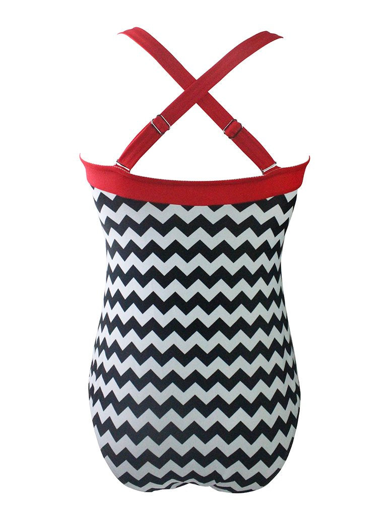 Zigzag Graphics 3D Print Strap Backless Retro Style One Piece Swimwear