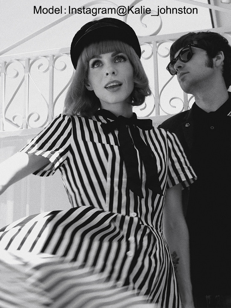 Beetlejuice Costume Pocket Dress Black and White Vertical Stripe Dress