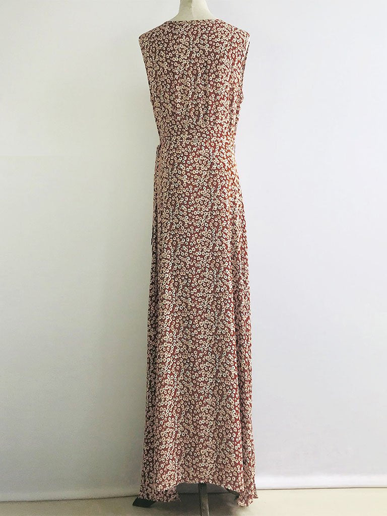 Boho Dress Floral Printed V Neck Summer Maxi Dresses Sleeveless