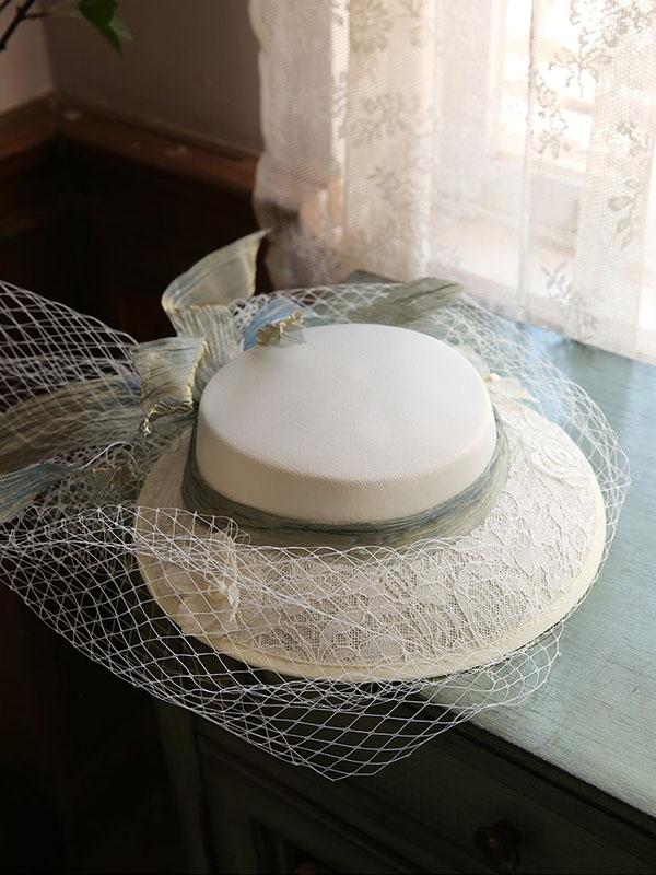 Flower Embroidery Bow Rhinestone Tulle Decoration 1950S Hat