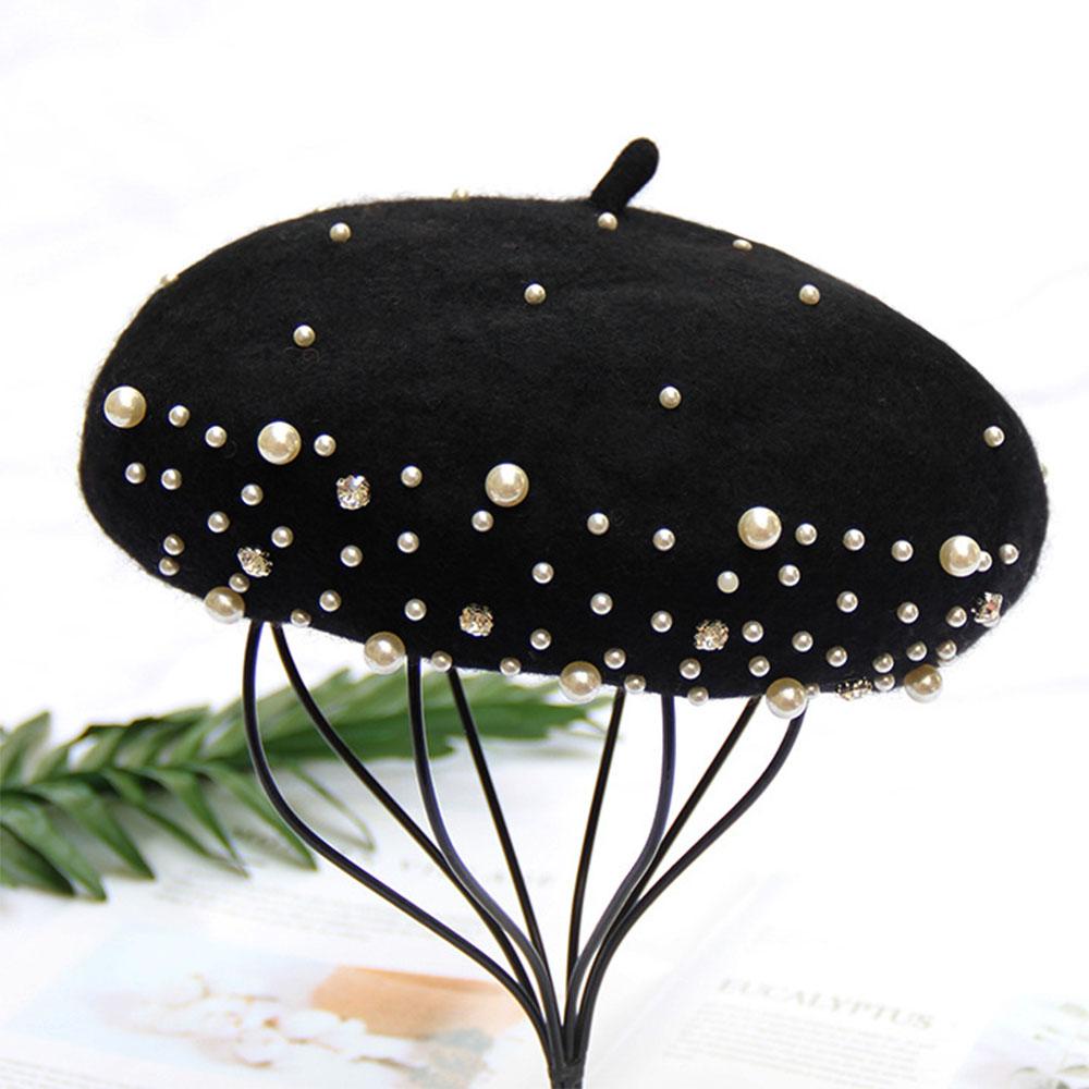 Pearl French Artist Wool Felt Beret Hat Cap