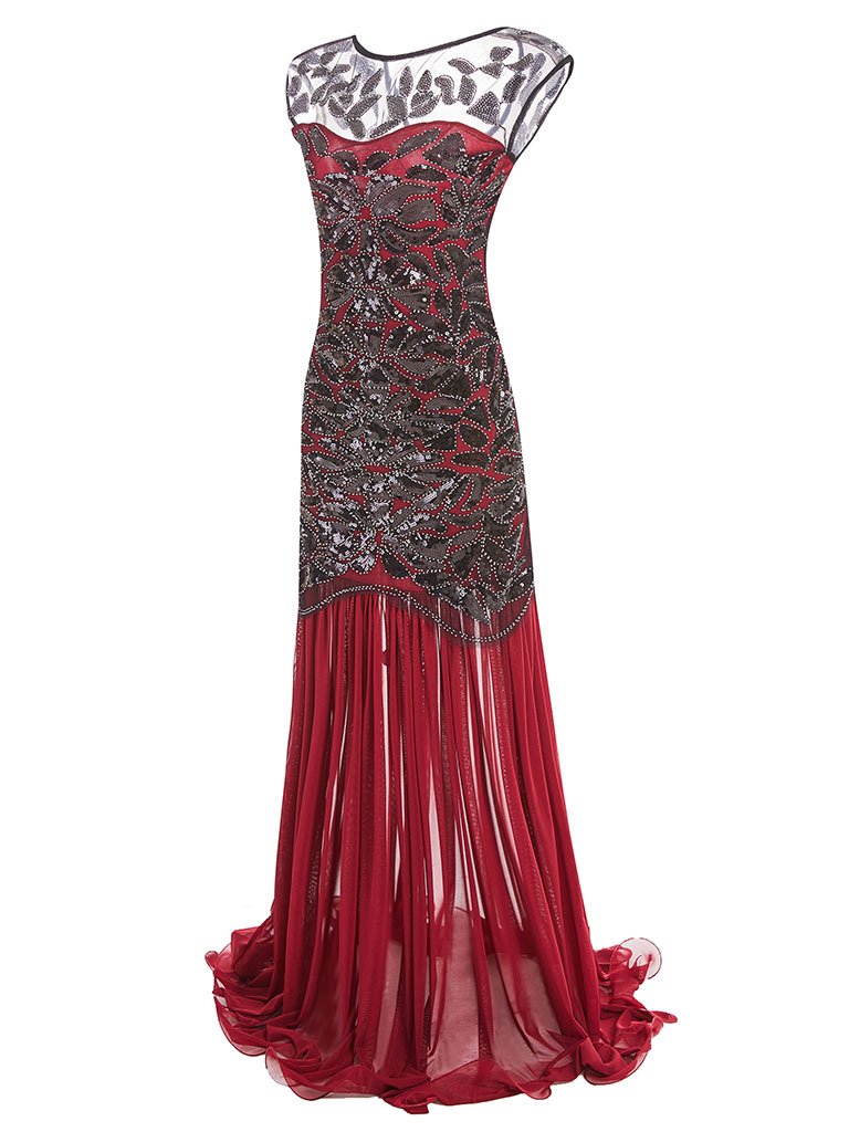 Green 1920s Maxi Sequined Flapper Dress