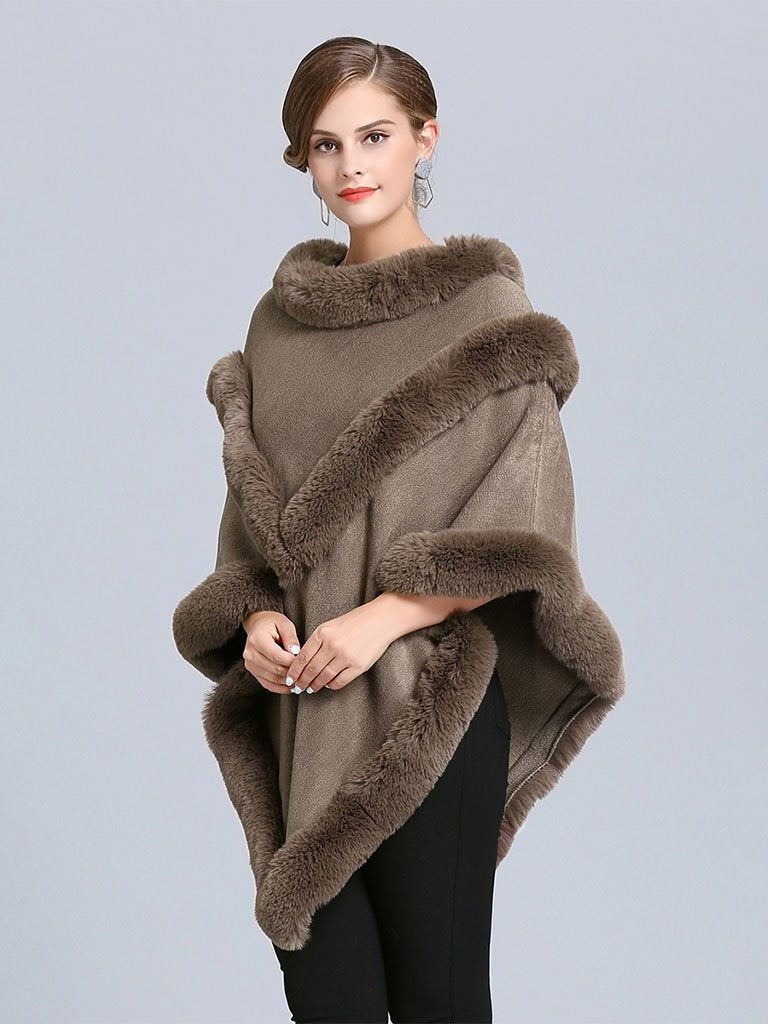 Coat Cape Peacoat Faux Fur Collar Poncho