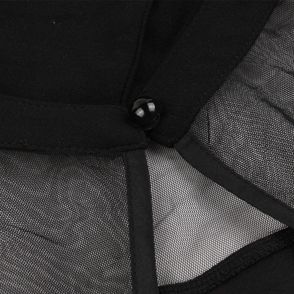 Black Tailored Collar Semi-sheer Short Sleeve Dress