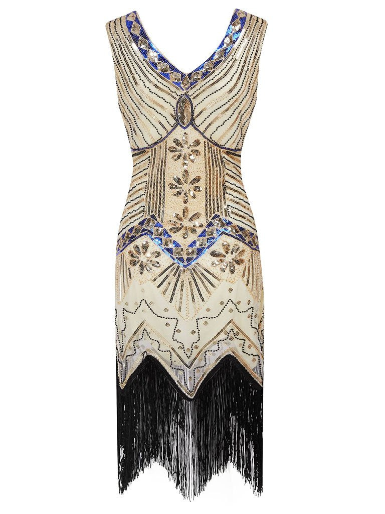 3 Colors 1920s  V Neck Sequined Flapper Dress