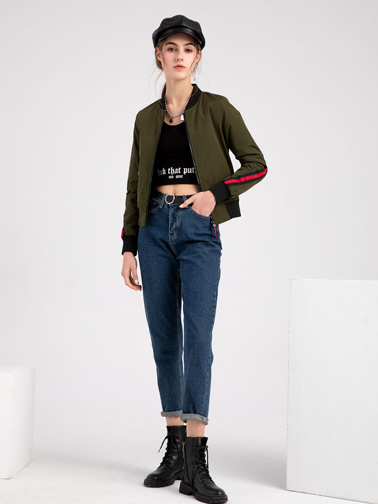 Pilot Style Jacket Street Daily Fall Winter Casual Solid Color Stand Collar Sporty Jacket