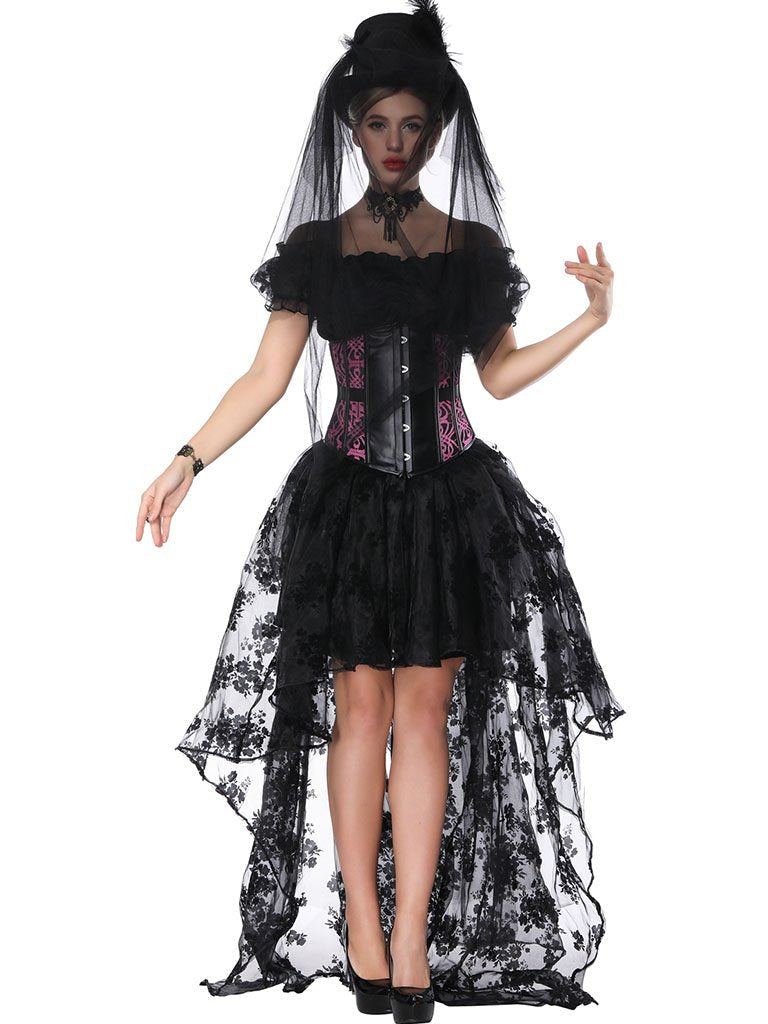 Gothic Costume Halloween  Lace  Top Corset And Asymmetrical Skirt