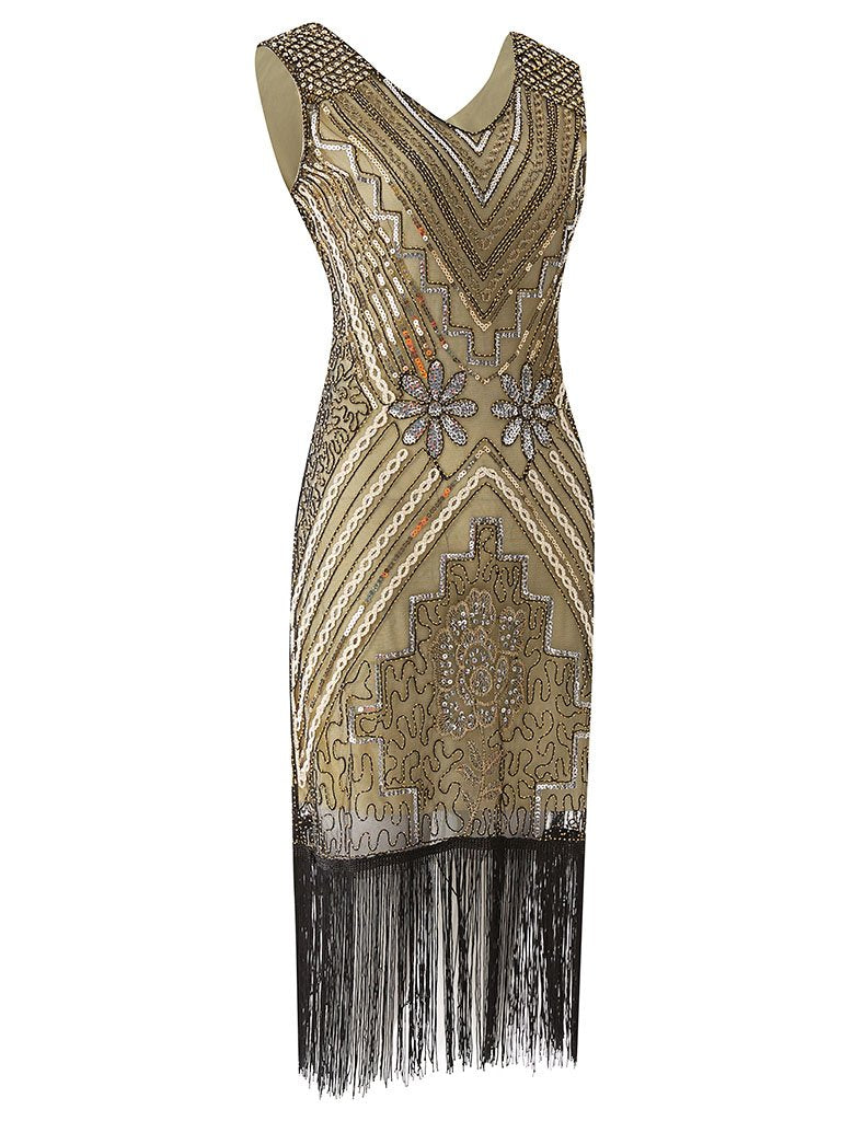 Wine Red 1920s V Neck Sequined Flapper Dress