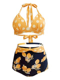 Classical Vintage Style Dots And Floral Two Pieces Bikini Sets