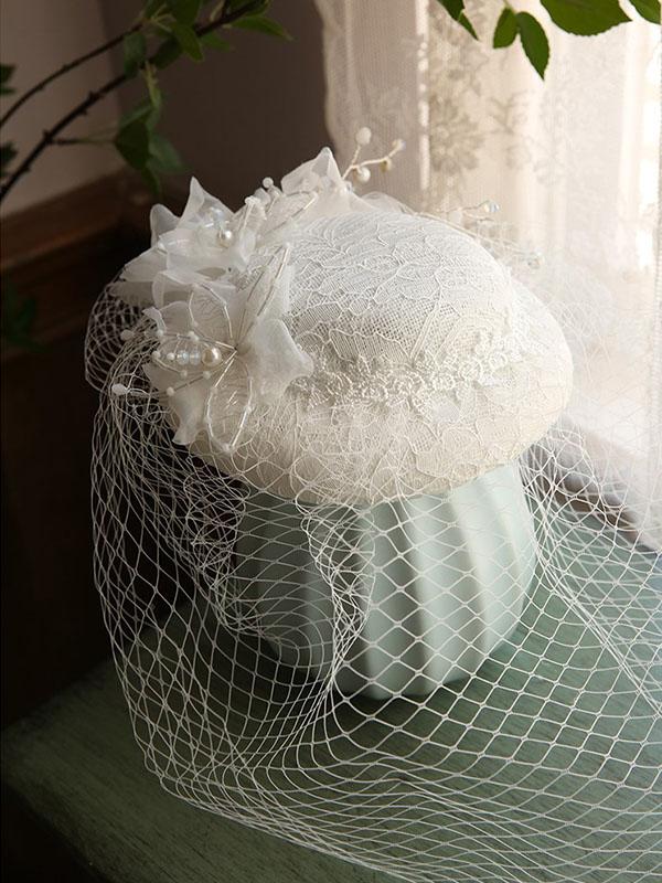 Butterfly Flower Tulle Pearl Vintage Lace 1950S Hat