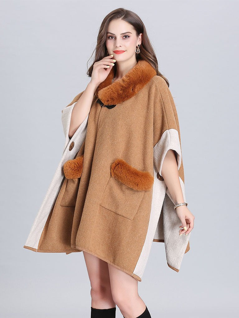 Faux Fur Coat Wool Cape Coat Half Sleeve 's Overcoat