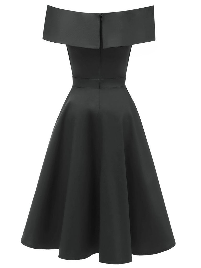 Navy 1950s Off Shoulder Swing Vintage Party Dress