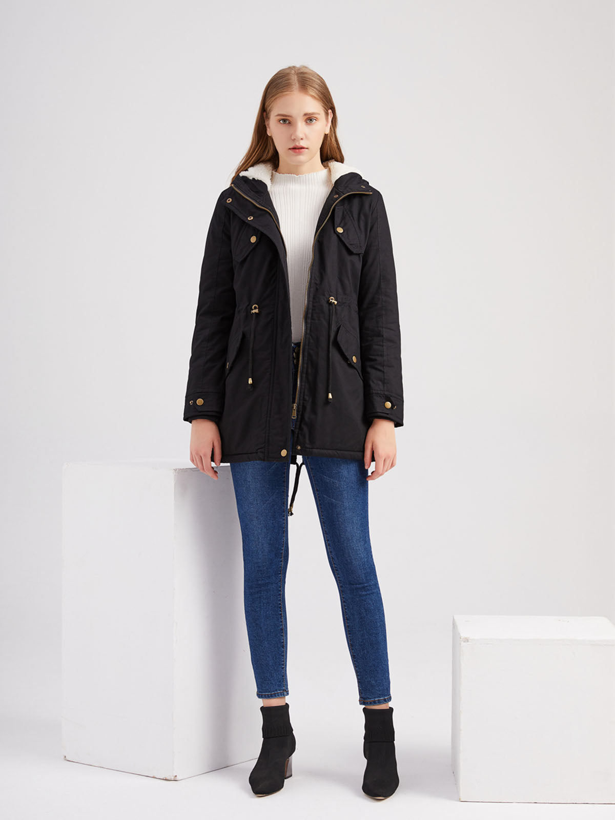 Parka Coat Street Daily Winter Plush Long Coat Solid Color Oversized Fur Warm Coat