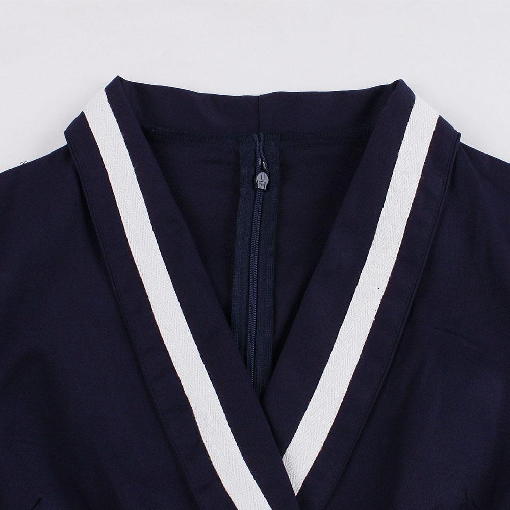 Navy 1950s V Neck Vintage Swing Dress