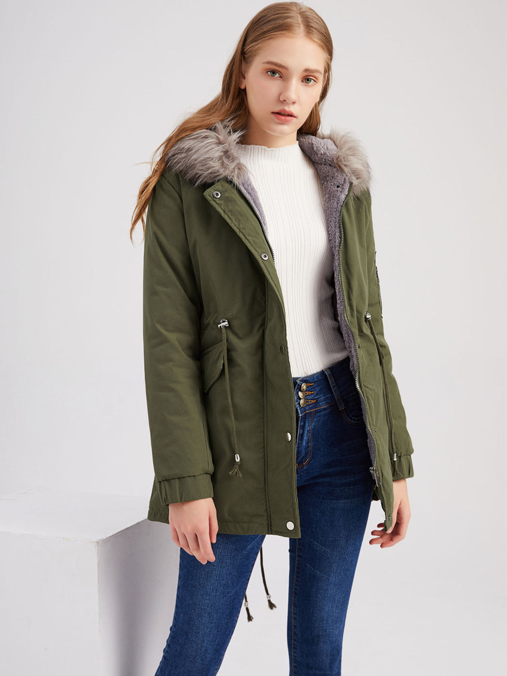 Parka Coat Street Daily Plush Winter Coat Solid Color Oversized Fur Warm Coat