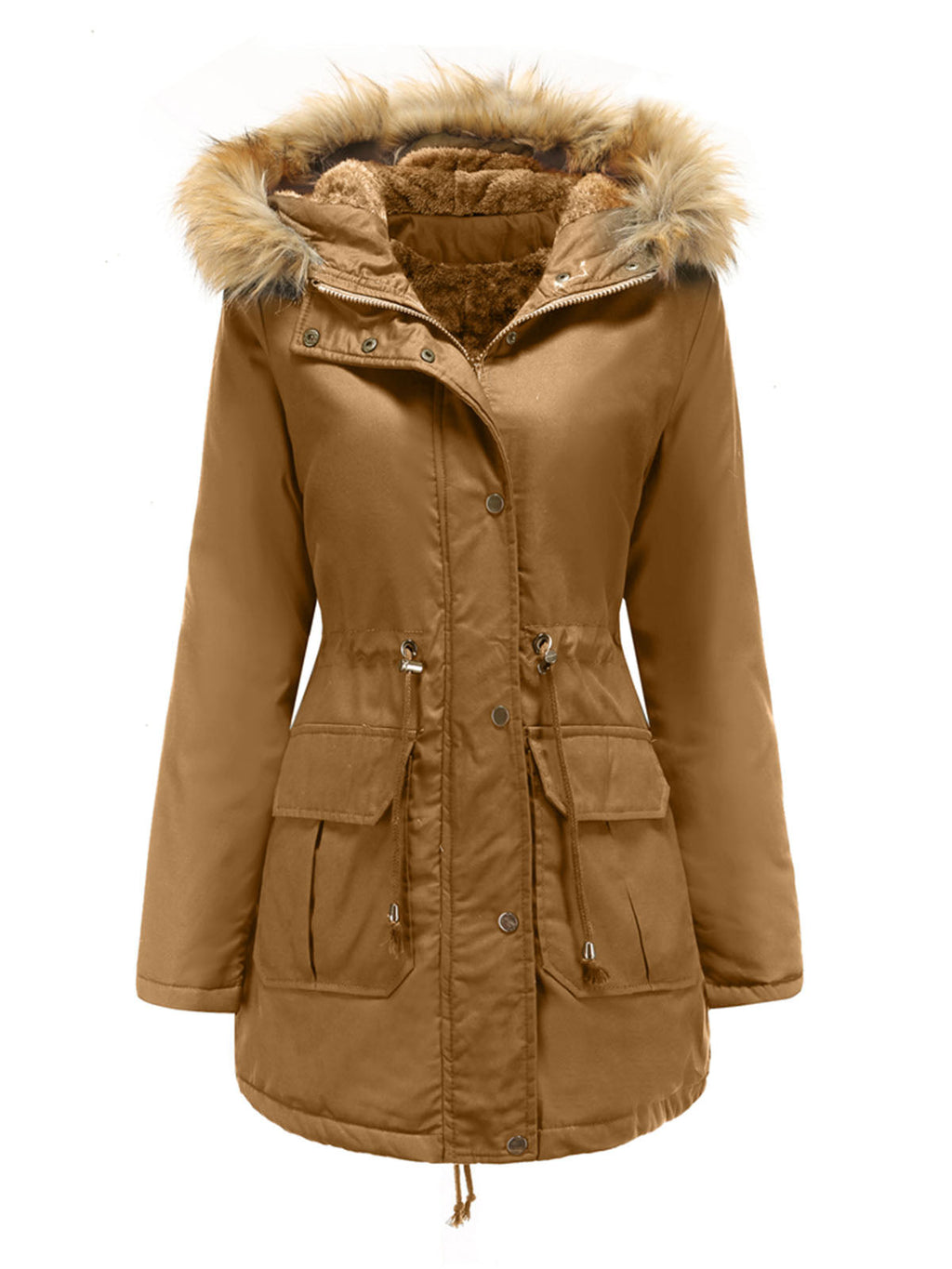 Coat Street Daily Winter Plush Long Coat Solid Color Oversized Fur Warm Coat