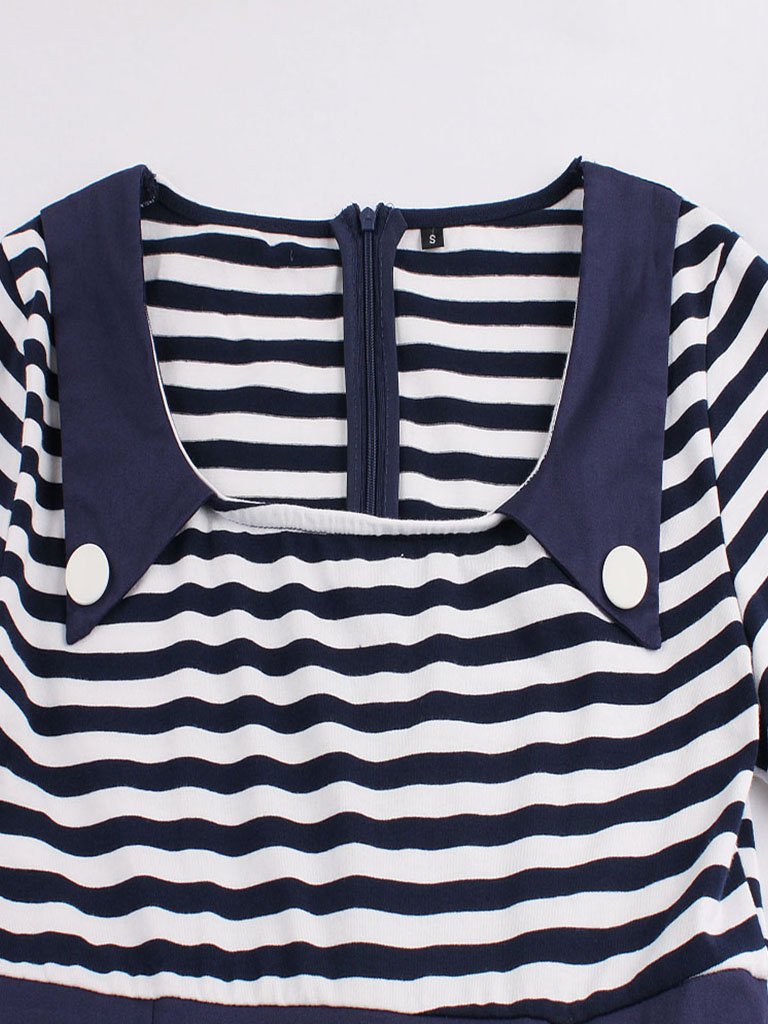 Elegant Stripe High Waist 50s 60s Dress