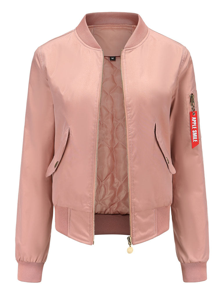 Pilot Style Jacket Daily Zippered Fall Winter Casual Solid Color Stand Collar Sporty Jacket