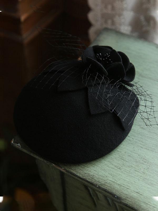 Flower Tulle Net 100%Wool 1950S Hat Vintage Hat