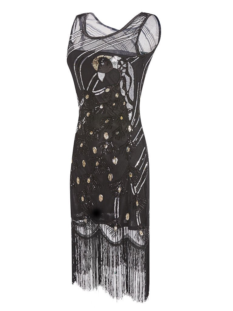 4 Colors 1920s Peacock Sequined Flapper Dress