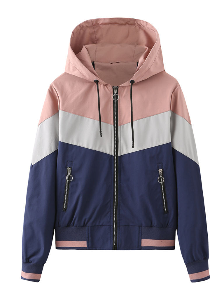 Jacket Street Daily Fall Winter Casual Color Block Stand Collar Jacket