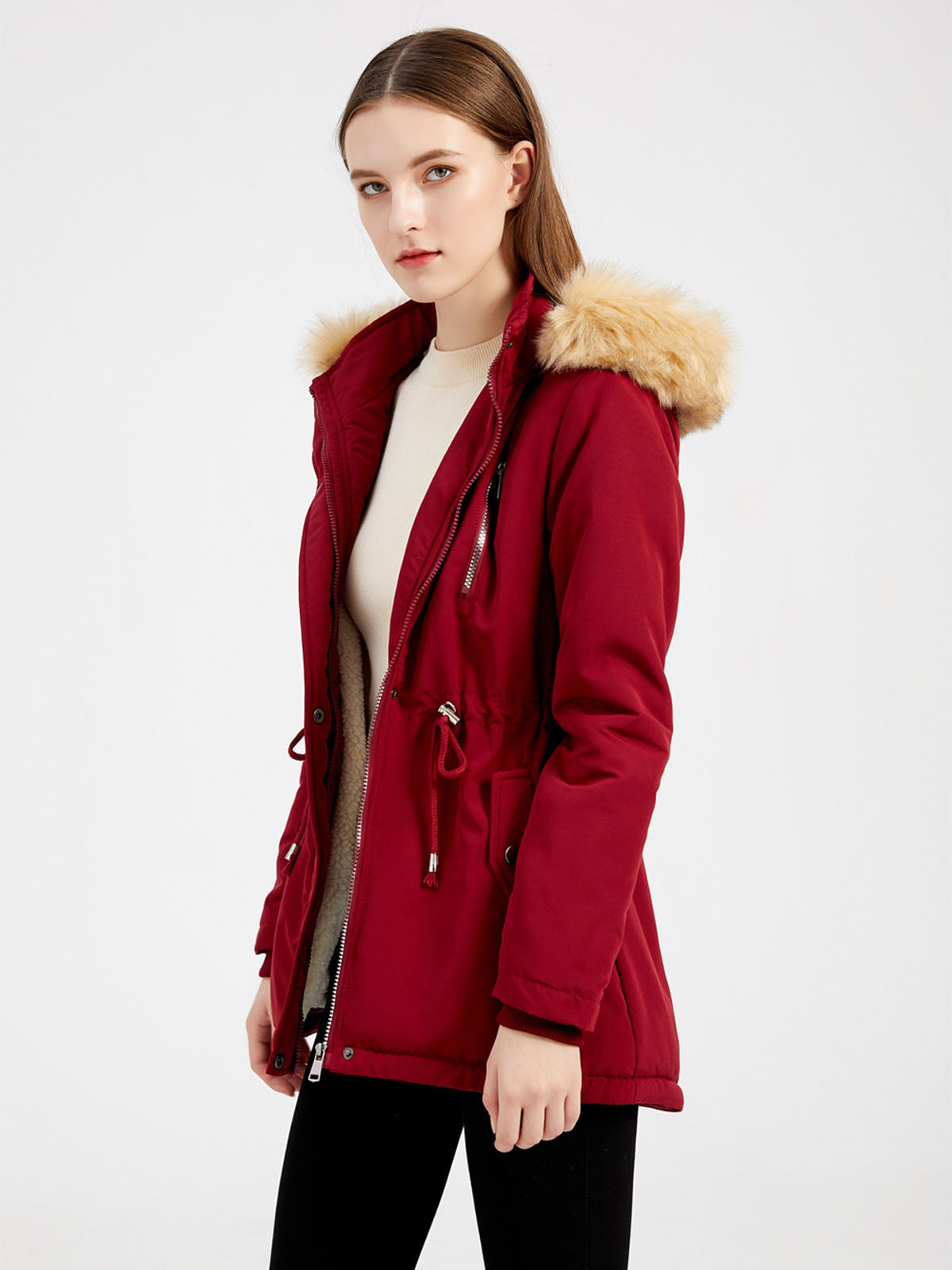 Coat Daily Lamb wool Fall Winter Regular Midi Length Coat Solid Color Oversized Coat