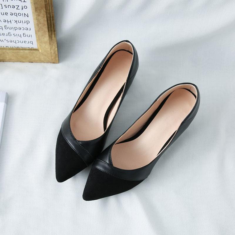 Heel Chunky Heel Pointed Cap-Toe PU Leather