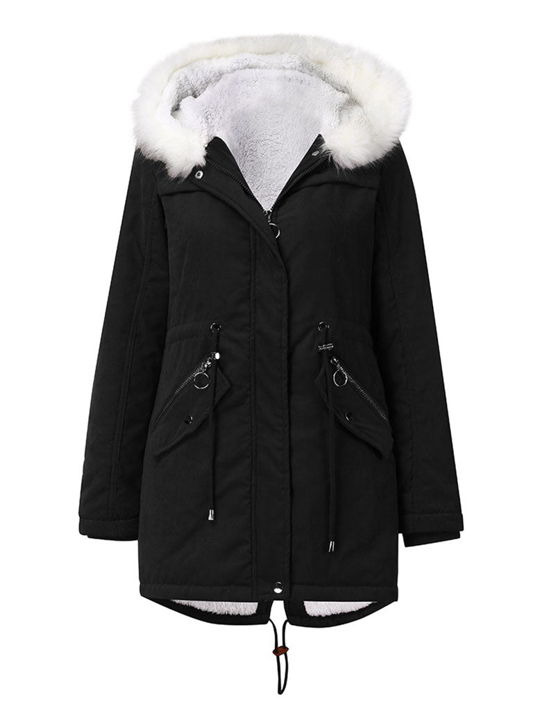 Parker Coat Daily Going Out Fall Winter Casual Waisted Solid Color Cotton Oversized Hoodie Coat