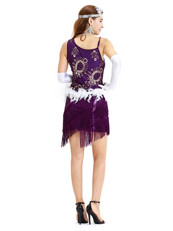 Purple 1920s Sequined Fringed  Flapper Dress