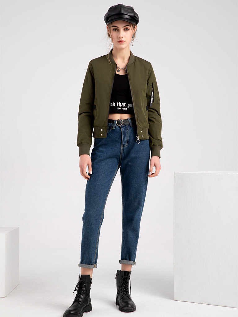 Pilot Style Jacket Daily Going out Fall Winter Casual Solid Color Stand Collar Sporty Jacket For Women