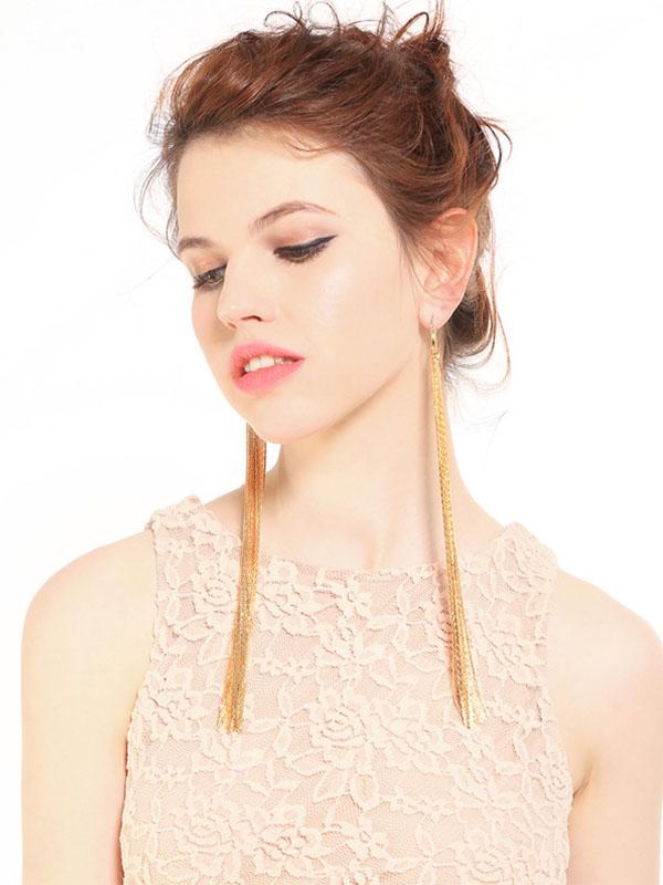 Earrings Long Gold Alloy Vintage Party Tassel Earrings