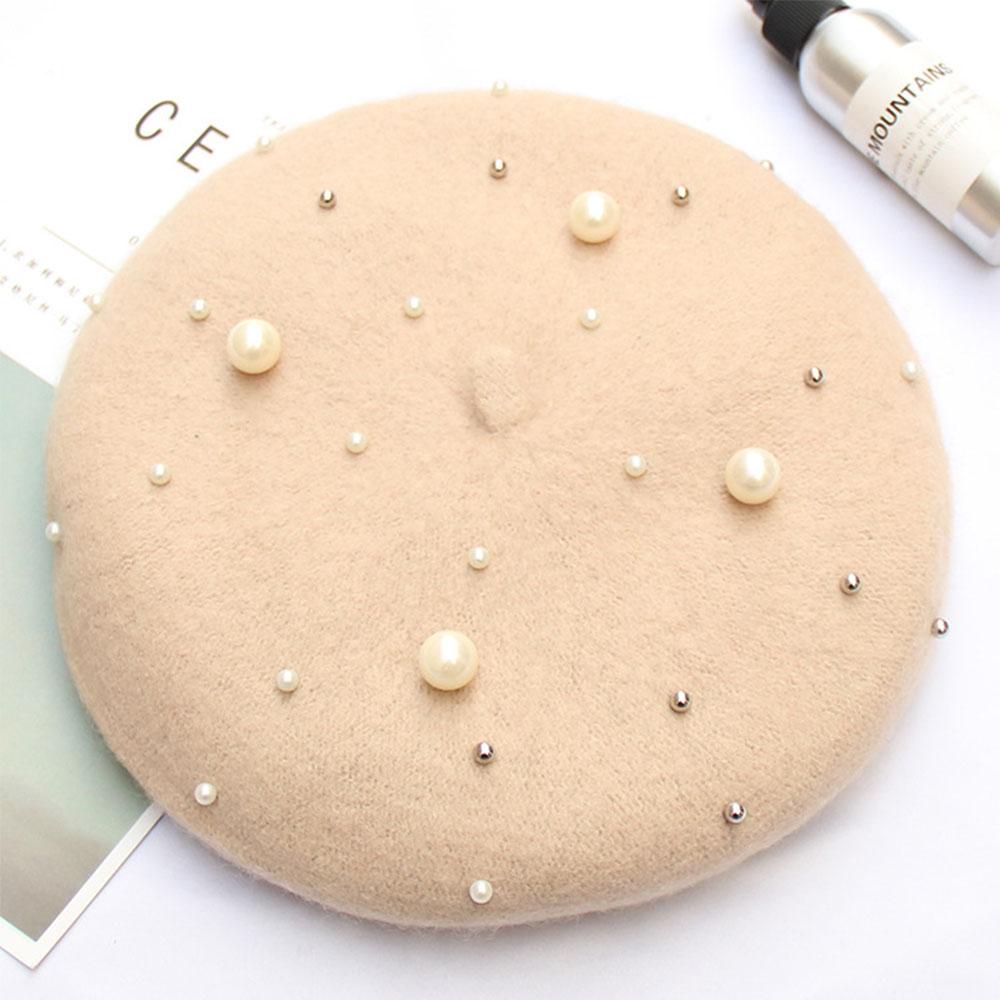 Pearl Stars Wool Felt Beret Hat Cap