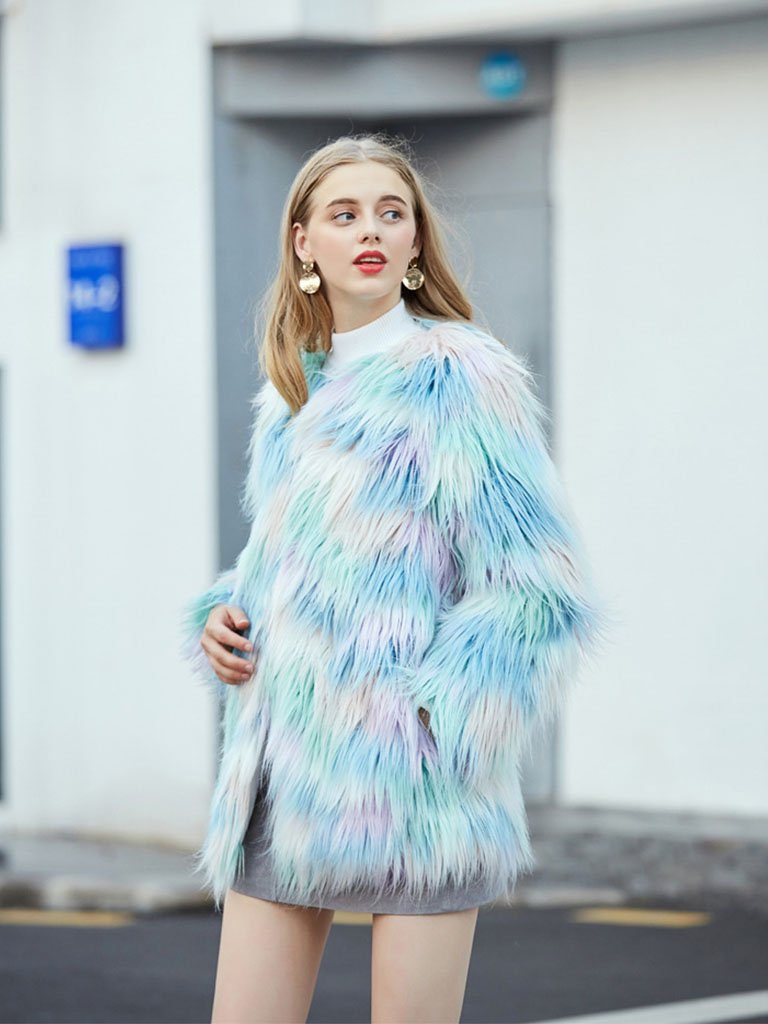 Faux Fur Coat Long Sleeve Ice-cream Winter Coat