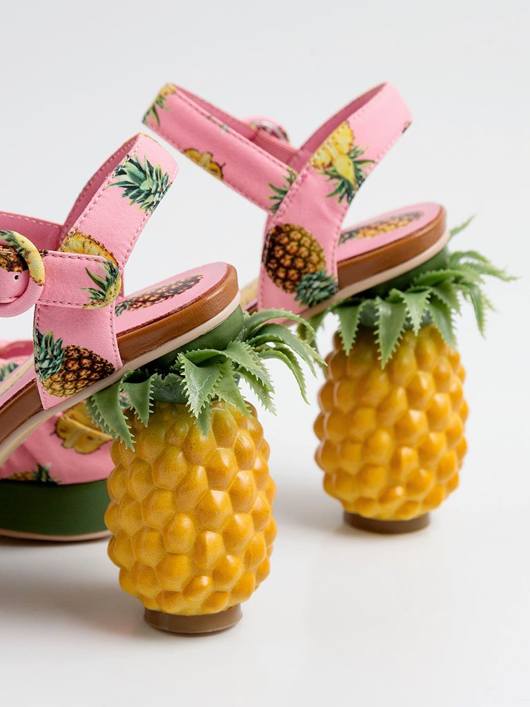 Fruit Heel Pineapple Print Platform Bow Vintage Sandals