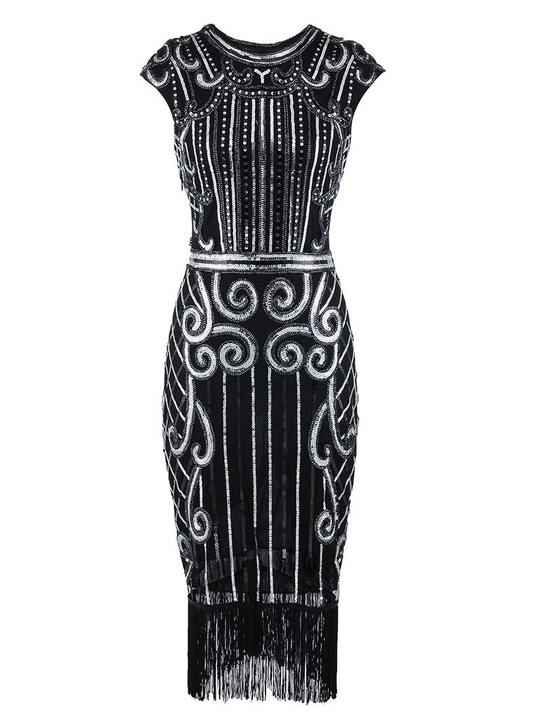 1920s Crew Neck Sequined Flapper Dress